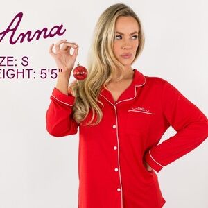 Elegant Red Button-Up Women's Pajama Set